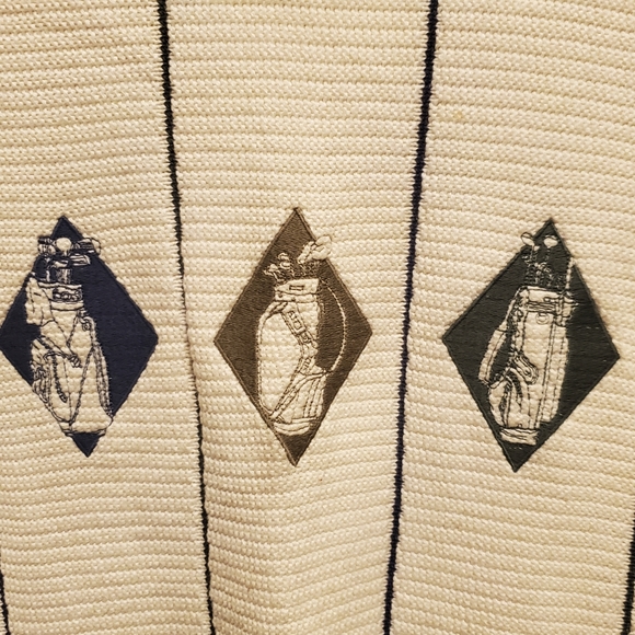 90s Vintage Textured Ivory Sweater Large Embroidered 100% Cotton Golf Sweater - Picture 2 of 9